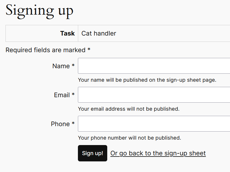 Signing up for a task Signing up for a task